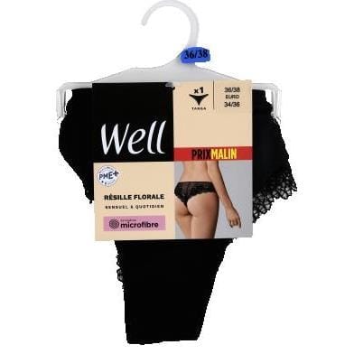 Tanga dentelle ligne resille floral Well NOIR 36/38