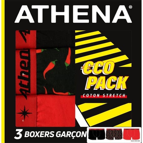 Lot de 3 boxers garçon - Eco pack Athena 1000 ROUGE 16 ANS