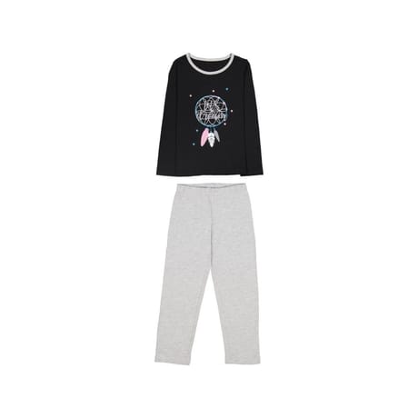 Pyjama long manches longues jersey fille NOIR/GRIS CHINE 3ANS