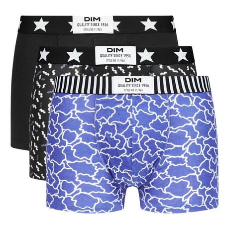 Lot de 3 boxers homme vibes Dim AKC NUAGE BL/NOIR/COTILLON T3