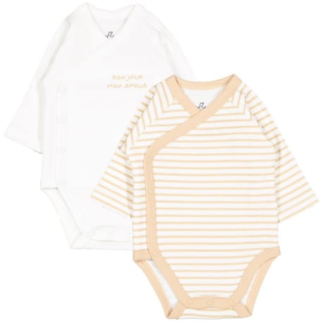 Lot de 2 bodies naissance prématurée manches longues fantaisie bébé BEIGE NAISSANCE