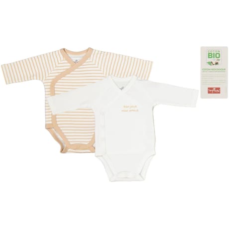 Lot de 2 bodies manches longues fantaisies bébé BEIGE 9MOIS