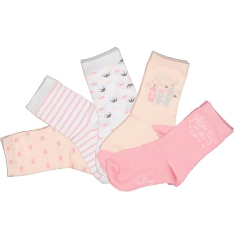 5 paires de mi chaussettes fantaisies bébé ROSE/BLANC PRINCESSES 24\26