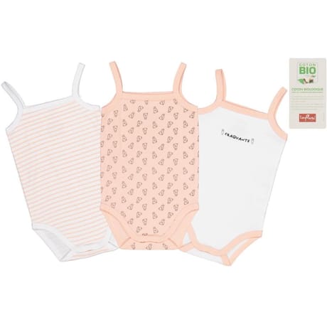 Lot de 3 bodies sans manches bébé CORAIL LAPIN 36MOIS