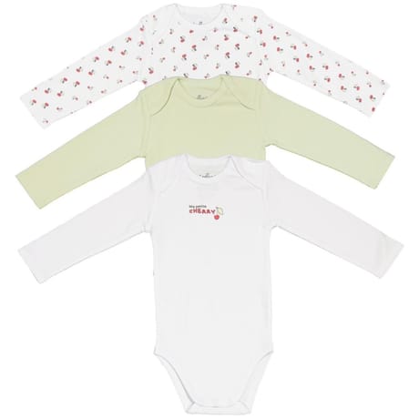 Lot de 3 bodies manches longues bébé BLANC/AMANDE CHERRY 36MOIS