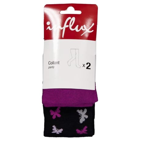 2 collants unis et fantaisie enfant NOIR PAPILLONS/ UNI VIOLET 8\10 ANS