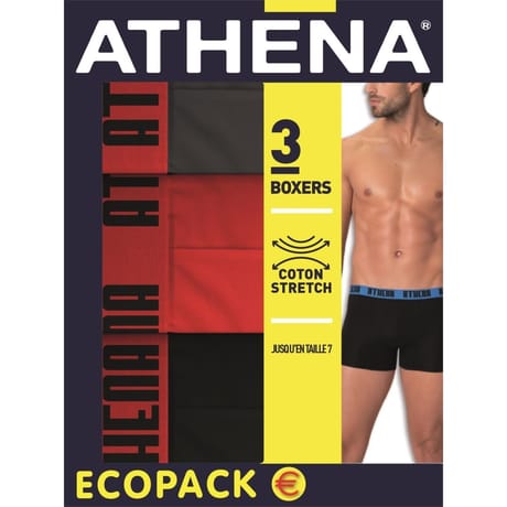 Lot de 3 boxers basic color homme Athena ROUGE  - 2400 T2