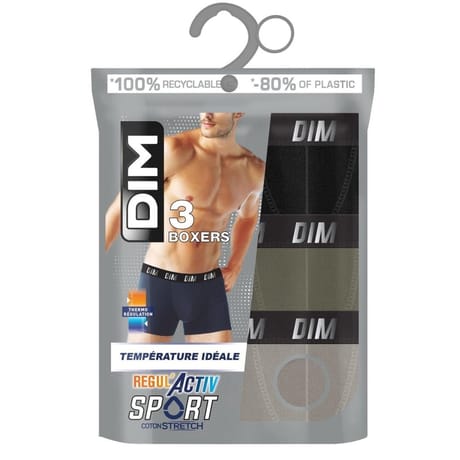 Lot de 3 boxers homme Regul activ Dim AU0 NR/VT.O/TAUPE T5