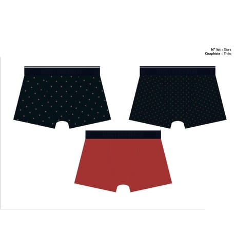 Lot de 3 boxers unis et fantaisies homme Influx STARS MARINE/ROUGE T3