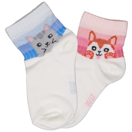 2 paires de socquettes fantaisies fille Influx ROSE CHIEN/BLEU CHAT 31\35