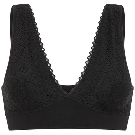 Brassière dentelle bretelles larges ligne Lingerie Le bourget 500 NOIR T1-2
