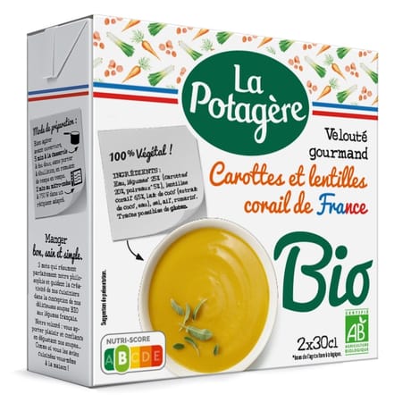 La potagère velouté gourmand de carottes et lentilles corail bio 2x30cl
