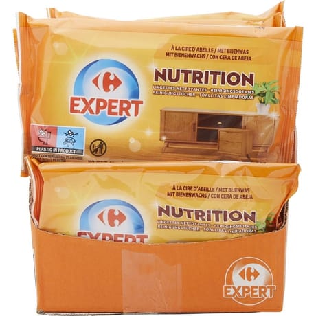 Carrefour expert lingettes nettoyantes meubles à la cire d'abeille nutrition x 24