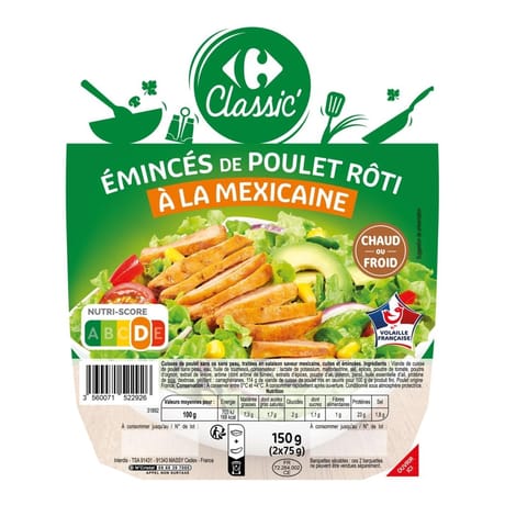 Carrefour classic émincés de poulet rôti à la mexicaine 150g