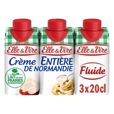 Elle & Vire crème entière de Normandie 30% mg lot 3x20cl