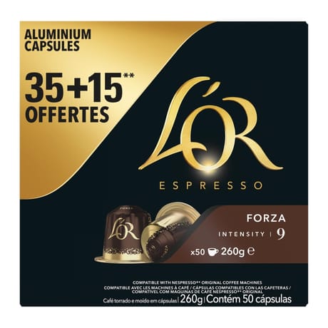 L'or espresso forza café en capsules n°9 x35+15 gratuites -260g