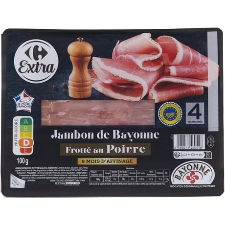 Carrefour extra jambon de Bayonne frotté au poivre 100g