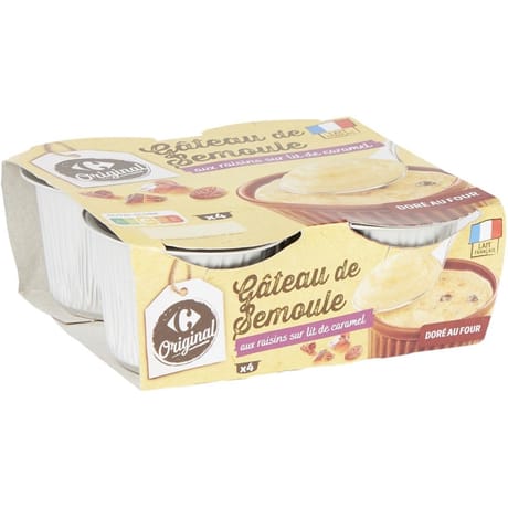 Carrefour original gâteau de semoule aux raisins et caramel 4x100g