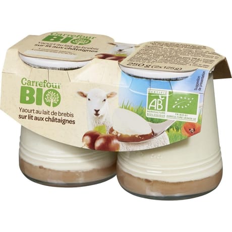 Carrefour bio yaourt au lait de brebis sur lit aux chataignes bio 2x125g