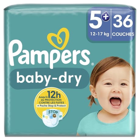 Pampers baby dry couches taille 5+ 12-17kg x36