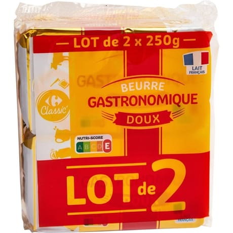 Carrefour classic beurre gastronomique doux plaquette lot 2x250g
