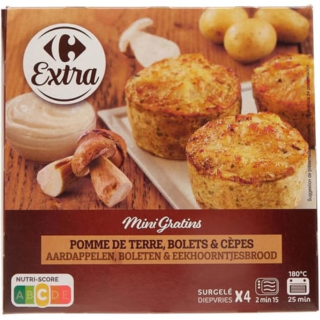 Carrefour extra mini gratins de pommes de terre bolets & cèpes 4x100g