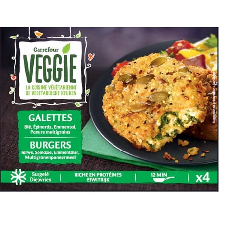 Carrefour veggie galettes blé épinards emmental 4x100g