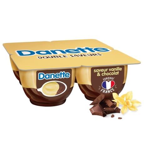 Danette saveur vanille sur lit au chocolat 4x125g