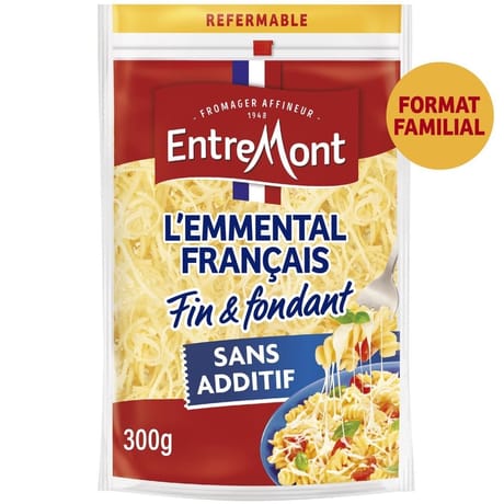 Entremont emmental français râpé sachet slide 45% mg 300g