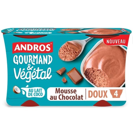 Andros mousse végétale chocolat au lait de coco 4X55g