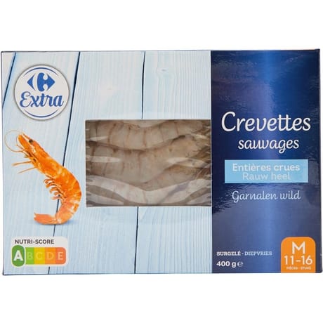 Carrefour coeur de marché crevettes entières crues 30/40 400g