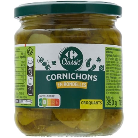 Carrefour Classic' Cornichons en rondelles assaisonnés 185g