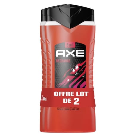 Axe gel douche homme 5 en 1 sport refresh 2x400ml