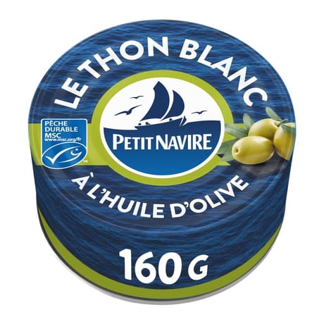 Petit navire thon blanc à l'huiled'olive vièrge extra msc 104g net égouté