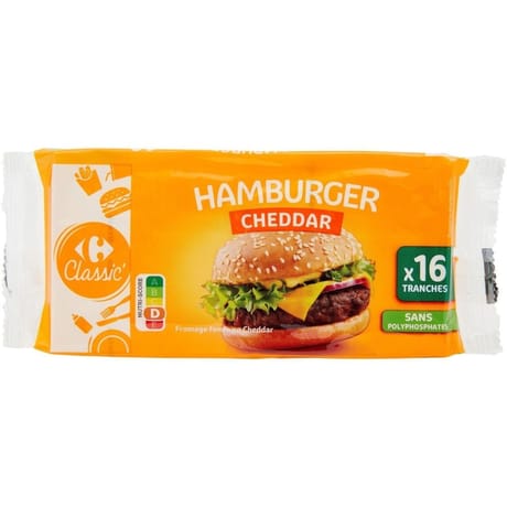 Carrefour classic' fromage hamburger cheddar 16 tranches 300g