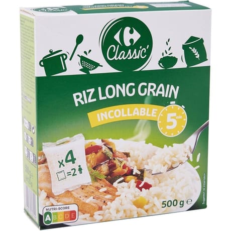 Carrefour classic' riz long grain incollable 5 min 4x125g