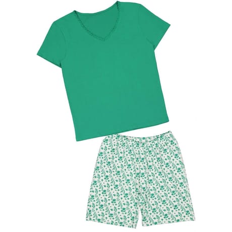 Pyjashort manches courtes femme VERT/BLANC AOP T50/52