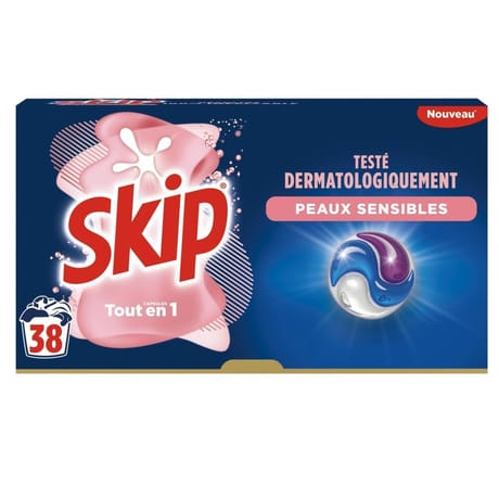 Skip lessive capsules 3 en 1 sensitive x38 -0.8018kg