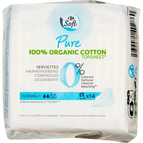 Carrefour soft serviettes pure normal+ x14