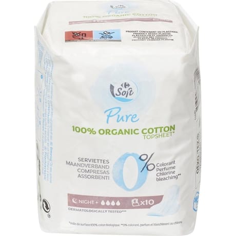 Carrefour soft serviettes pure night+ x10