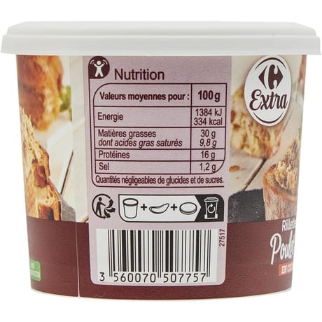 Carrefour extra rillettes de poulet rôti 110g