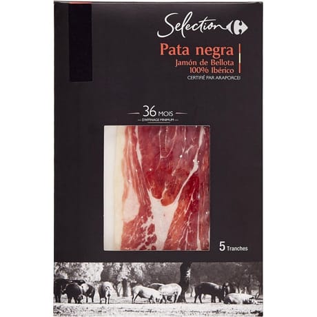 Carrefour sélection jambon pata negra 36 mois d'affinage minimum 5 tranches 60g