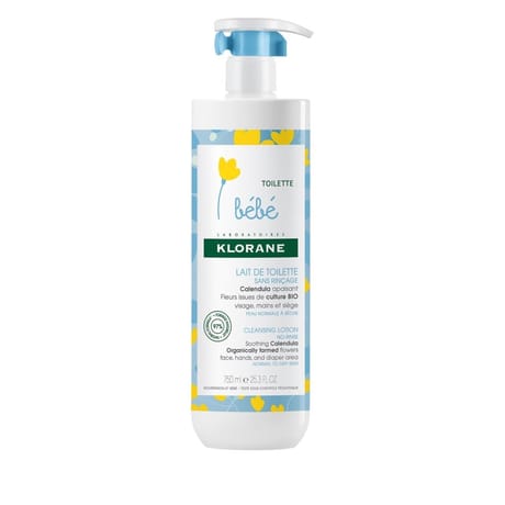 Klorane bébé lait de toilette sans rincage au calendula apaisant 500ml