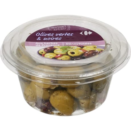 Carrefour extra olives à la provençale aux herbes de Provence dénoyautées 150g