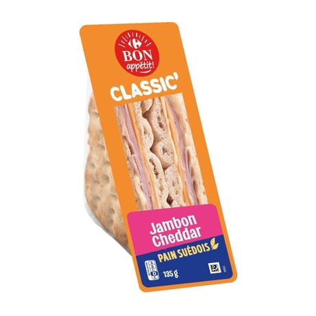 Carrefour bon appétit sandwich club polaire jambon cheddar 135g