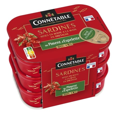 Connetable lot 3x1/5 sardines à  l'huile d'olive et piment d'espelette 405G