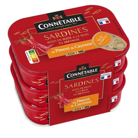 Connétable sardines à l'huile d'olive et au piment de cayenne 135g lot 3x 1/5