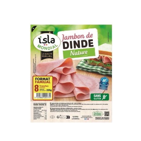 Isla Mondial jambon de dinde halal sans gluten format familial x8 225g