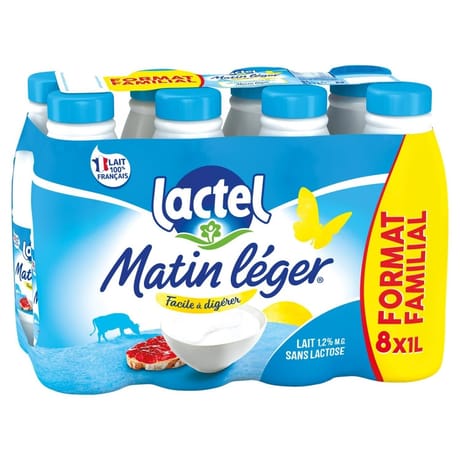 Matin léger de lactel lait uht 1,2% mg bouteille plastique 1l x8