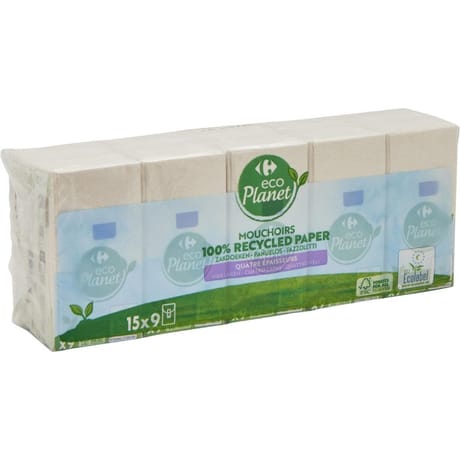 Carrefour ecoplanet mouchoirs 4 épaisseurs 9x15 paquets